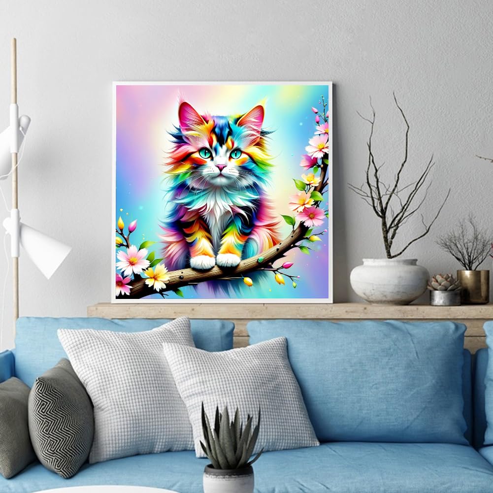 SJUTOUCI Diamond Painting Kits for Adults, Cat Diamond Art Kits, Round Full Drill Bead Gem Art, 5D DIY Paint with Diamonds Crafts for Home Wall Decor Gift 12x12inch SJUTOUCI