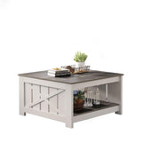 YITAHOME Coffee Table Farmhouse Coffee Table with Storage Rustic Wood Cocktail Table, Square Coffee Tables for Living Meeting Room with Half Open Storage Compartment, Light Brown and White YITAHOME