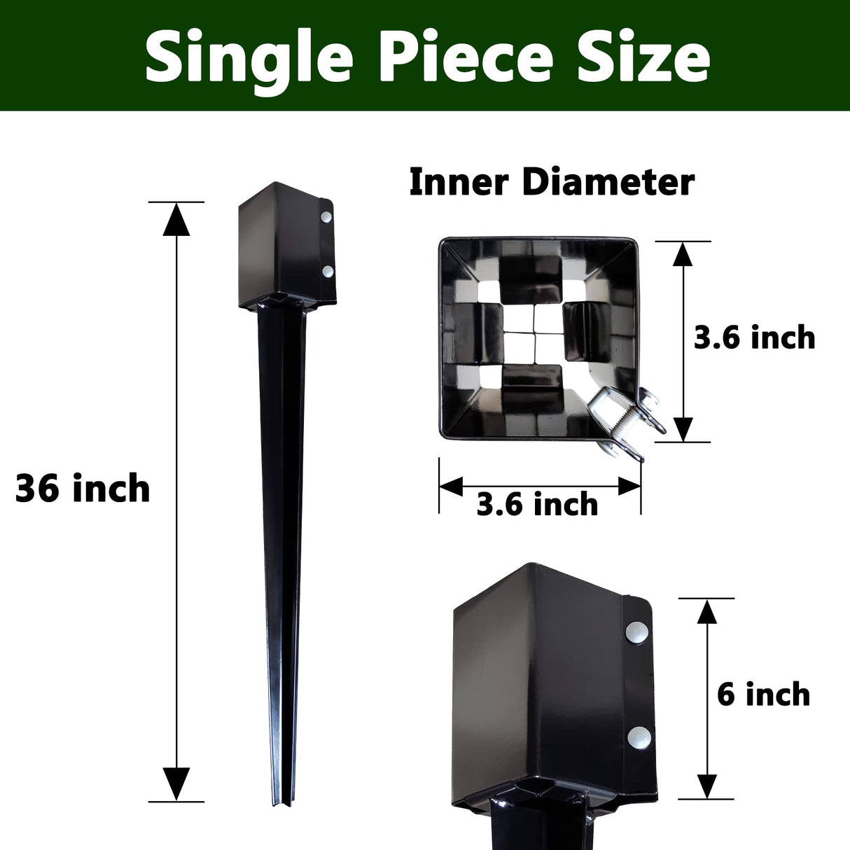 ARIFARO Fence Post Anchor 36 inch Ground Spike Heavy Duty Metal Black Powder Coated Fence Stakes Post,4x4 inch(3.5 x3.5 inch inner) Pack of 4 ARIFARO