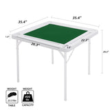 Allpop 35.4’’ Folding Mahjong Table, Square 4 Player Card Game Table with Longer Chip Trays, Cup Holders & Green Professional Tabletop for Domino, Poker, Jigsaw Puzzles Allpop