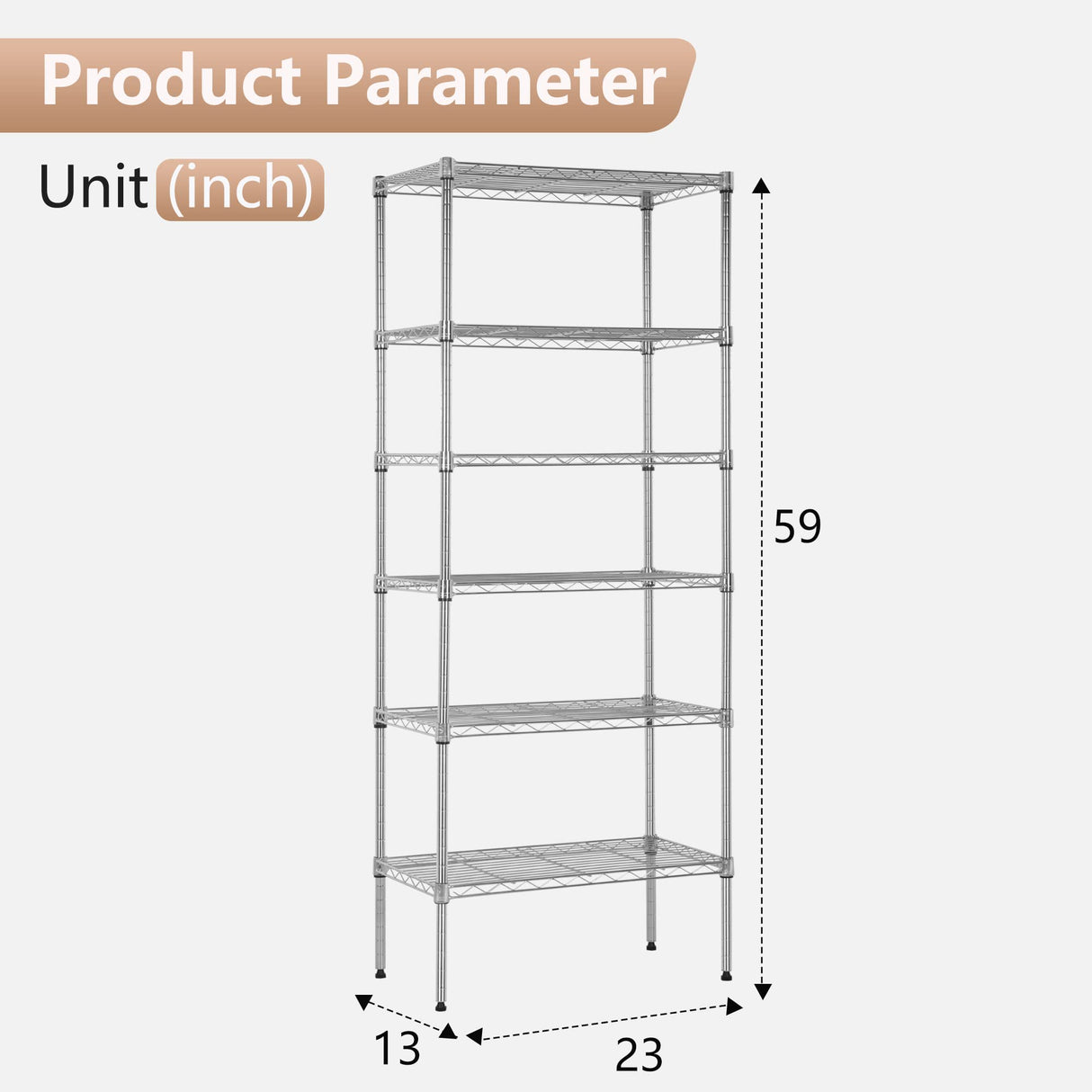 FDW 6 Tier Wire Shelving Units 23L x 13W x 59H Adjustable Metal Storage Rack NSF Pantry Shelves Kitchen Organization Shelf for Kitchen Garage Small Places Commercial,Chrome FDW