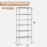 FDW 6 Tier Wire Shelving Units 23L x 13W x 59H Adjustable Metal Storage Rack NSF Pantry Shelves Kitchen Organization Shelf for Kitchen Garage Small Places Commercial,Chrome FDW