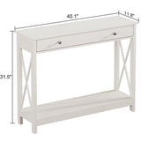 Treocho White Console Table with Drawer and Storage Shelves, Foyer Sofa Table Narrow for Entryway, Living Room, Hallway Treocho