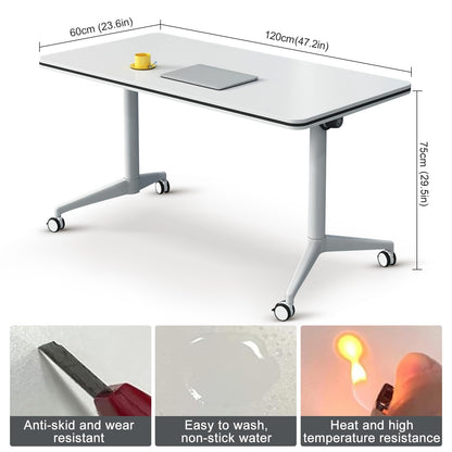 Conference Table Flip Top Mobile Training Table,White Folding Conference Room Table,Modular Meeting Table with Silent Wheels,Rounded Corner Design with Strong Metal Legs for Office,Classroom  - WoodArtSupply