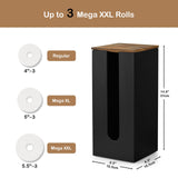 GCWSTJK Black Freestanding Wooden Toilet Paper Holder Stand, Rustic Bathroom Storage Organizer with Burnt Wood Lid, Fits 3 Extra XXL Toilet Paper Rolls GCWSTJK