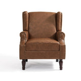 UIXE PU Leather High Back Accent Chair, Upholstered Armchair for Living Room, Retro Wingback Arm Chair Nailhead Trim Single Sofa Bedroom Reading Seat with Solid Wood Legs - Brown UIXE