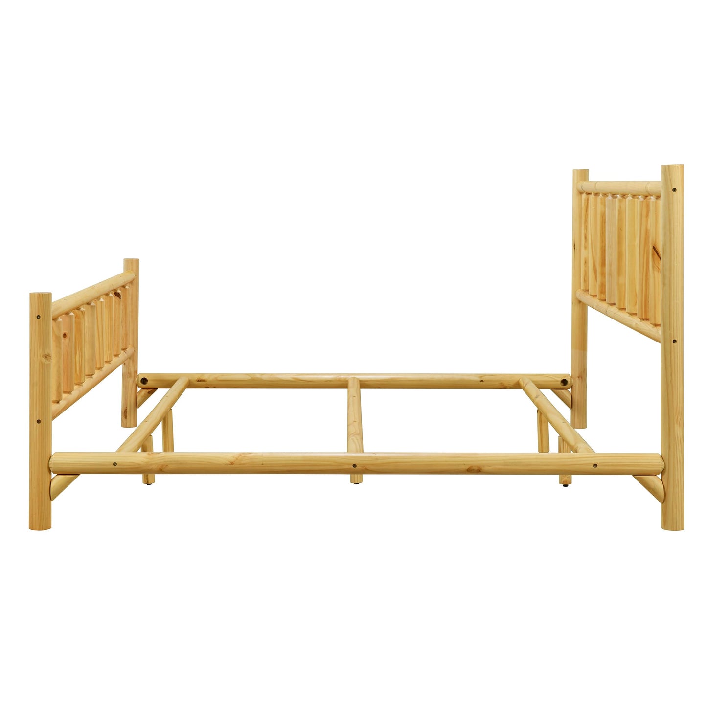 King Size Farmhouse Log Bed Frame with Headboard and Footboard, Rustic Style Pure Solid Pine Cylinder Construction Bed Fits Mattresses and Box Springs, Easy Assembly (Natural Finish-07, King) - WoodArtSupply