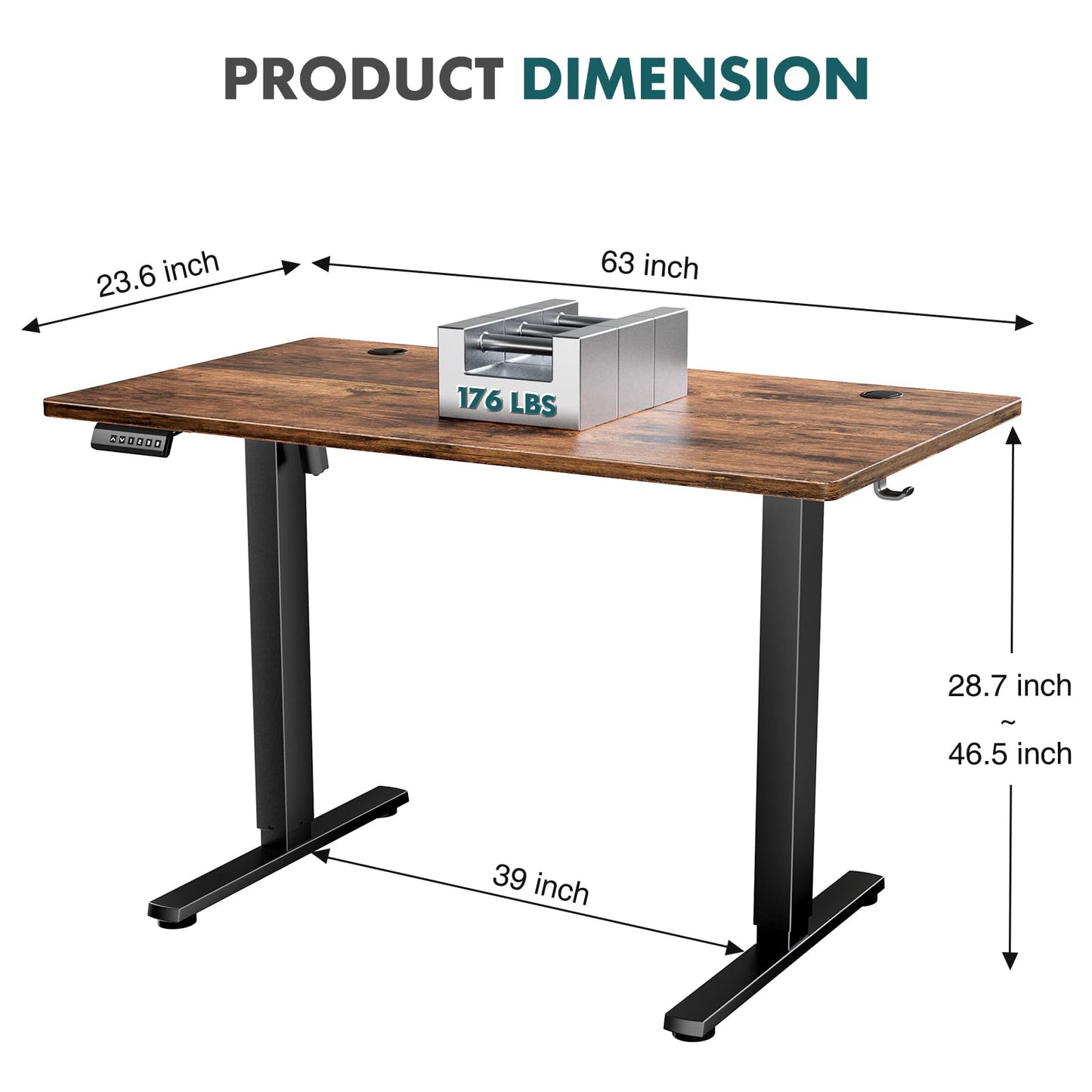 SMUG Standing Desk Adjustable Height, 63x24 Inch Electric Table with 3 Memory Preset & T-Shaped Metal Bracket Modern Computer Workstation with Splice Board for Home Office, Rustic Brown