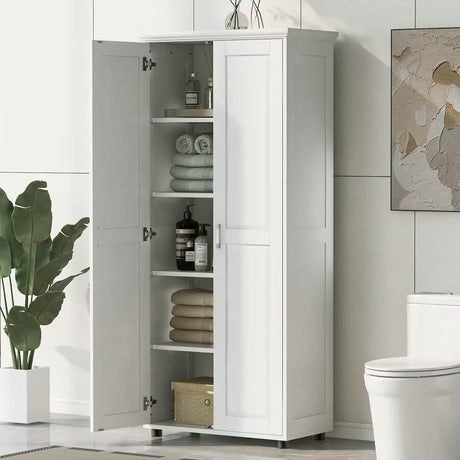 RuiSiSi 72" White Tall Bathroom Storage Cabinet with Adjustable Shelves and Two Doors RuiSiSi