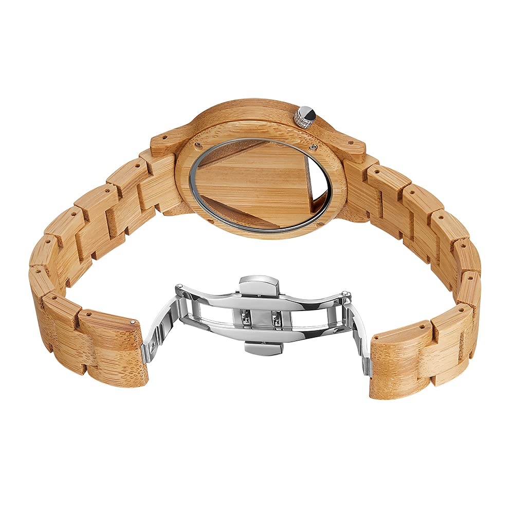 Triangle Wood Watch for Men Creative Hollow Dial Full Wooden Quartz Watch Vintage Natural Mens Unique Inverted Geometric Wood Wrist Watch Tiong