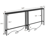 ELYKEN 2 Pack 5.9" Narrow Console Sofa Table with Power Outlets, 5.9" Dx39.4 Wx31.1 H Long Black Behind Couch Table with Metal Frame and Charge Station with 6.5’ Extension Cord ELYKEN