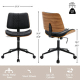 BERYTH Home Office Chair No Arms with Wheels, Adjustable Height Small Desk Chair, PU Leather Mid Back 360 Swivel Computer Chair, Armless Modern Walnut Chair for Office, Reading Meeting Room(Black) BERYTH