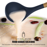 Silicone Cooking Utensils Set - 446°F Heat Resistant Silicone Kitchen Utensils for Cooking,Kitchen Utensil Spatula Set w Wooden Handles and Holder, BPA FREE Gadgets for Non-Stick Cookware (Navy Blue) oannao