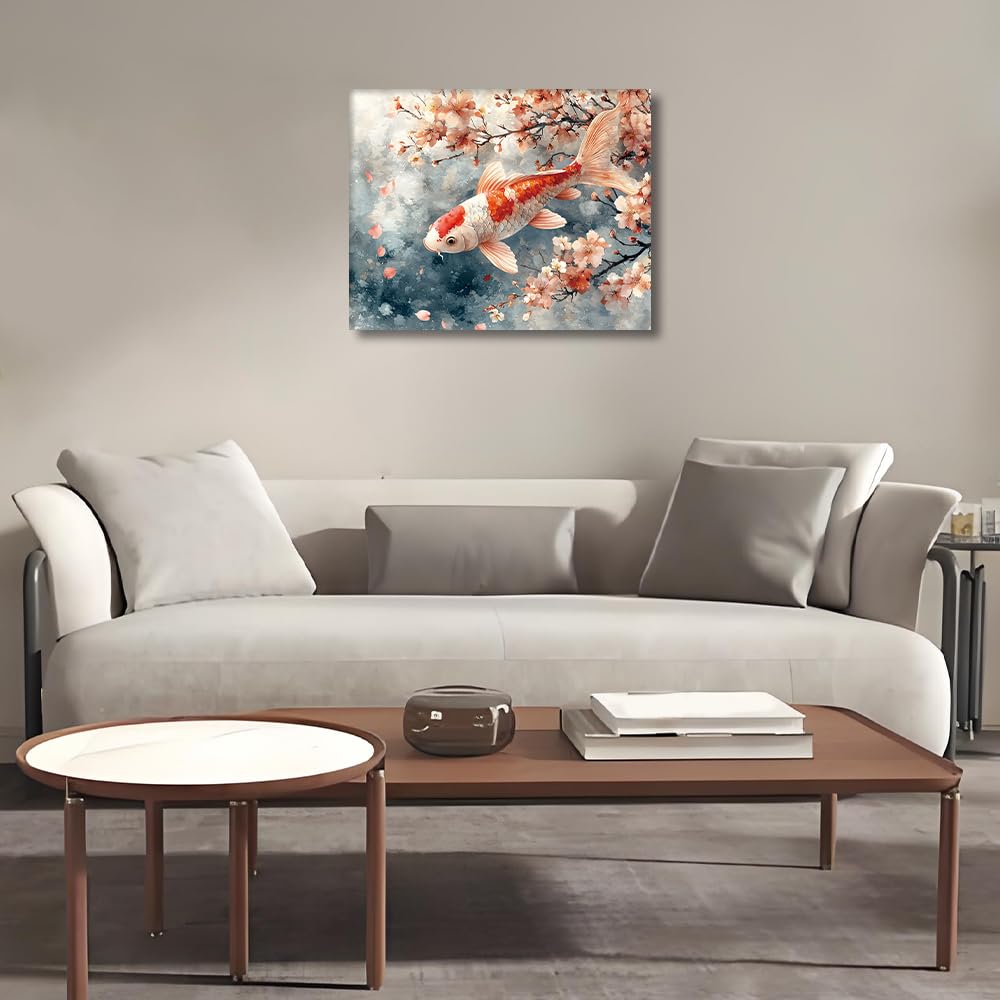 HULDFRDA Paint by Numbers Kit for Adults Beginner, Koi Fish by Painting by Numbers, Koi with Flower Paint by Number Kits, DIY Oil Number Painting for Adults Wall Decor, 16 x20 Inch HULDFRDA