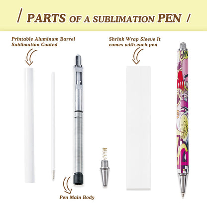 30 Pack Sublimation Pens Blank With Shrink Wrap, No Clip Heat Transfer Sublimation Ballpoint Pen, White Aluminum Personalized Customized Sublimation Pen for DIY Office School Stationery Supplies