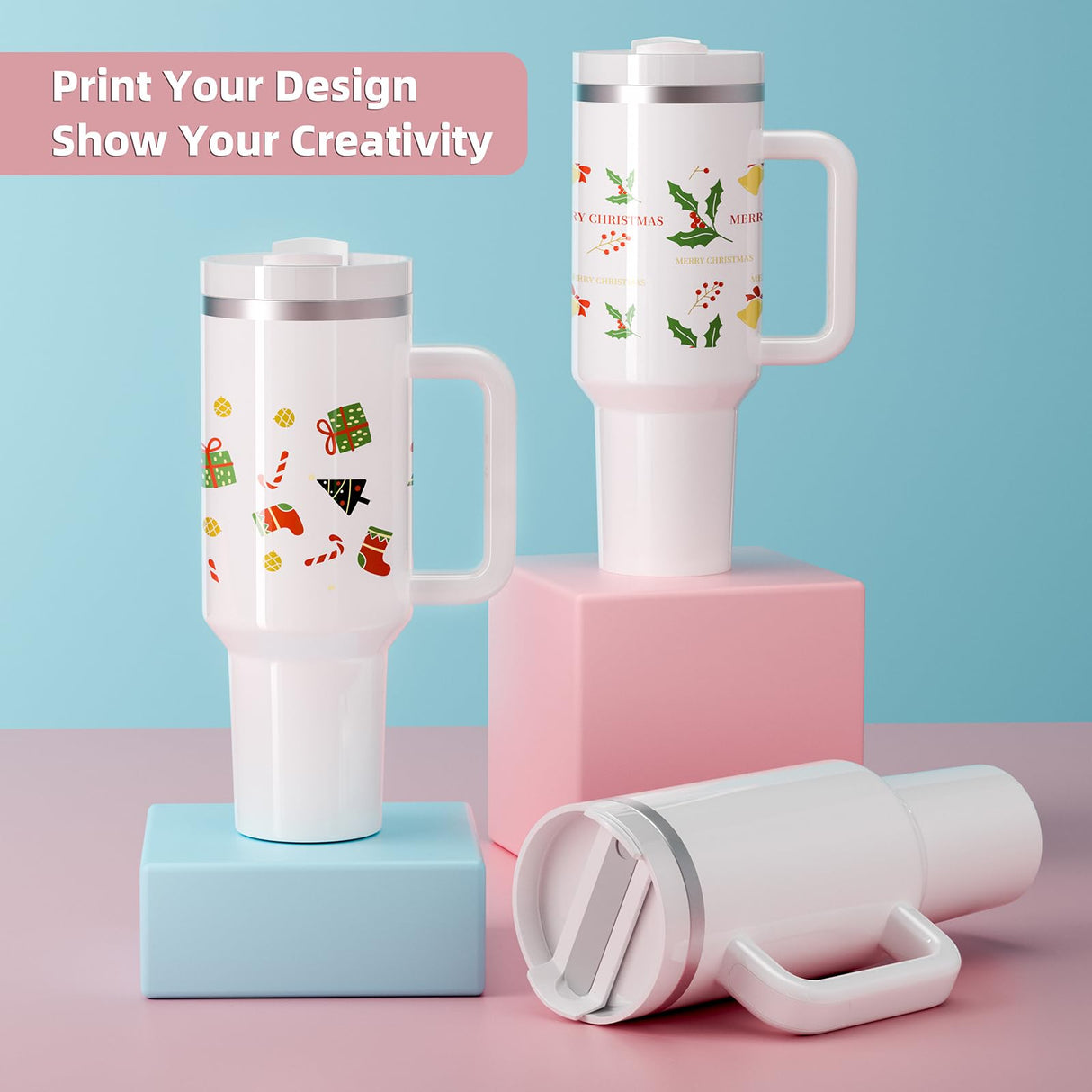 MURRICON 40 oz Tumbler with Handle and Straw,Stainless Steel Sublimation Tumblers with Handle,Vacuum Insulated Travel Mug with Lid,for Coffee and Beverages,4 Pack MURRICON