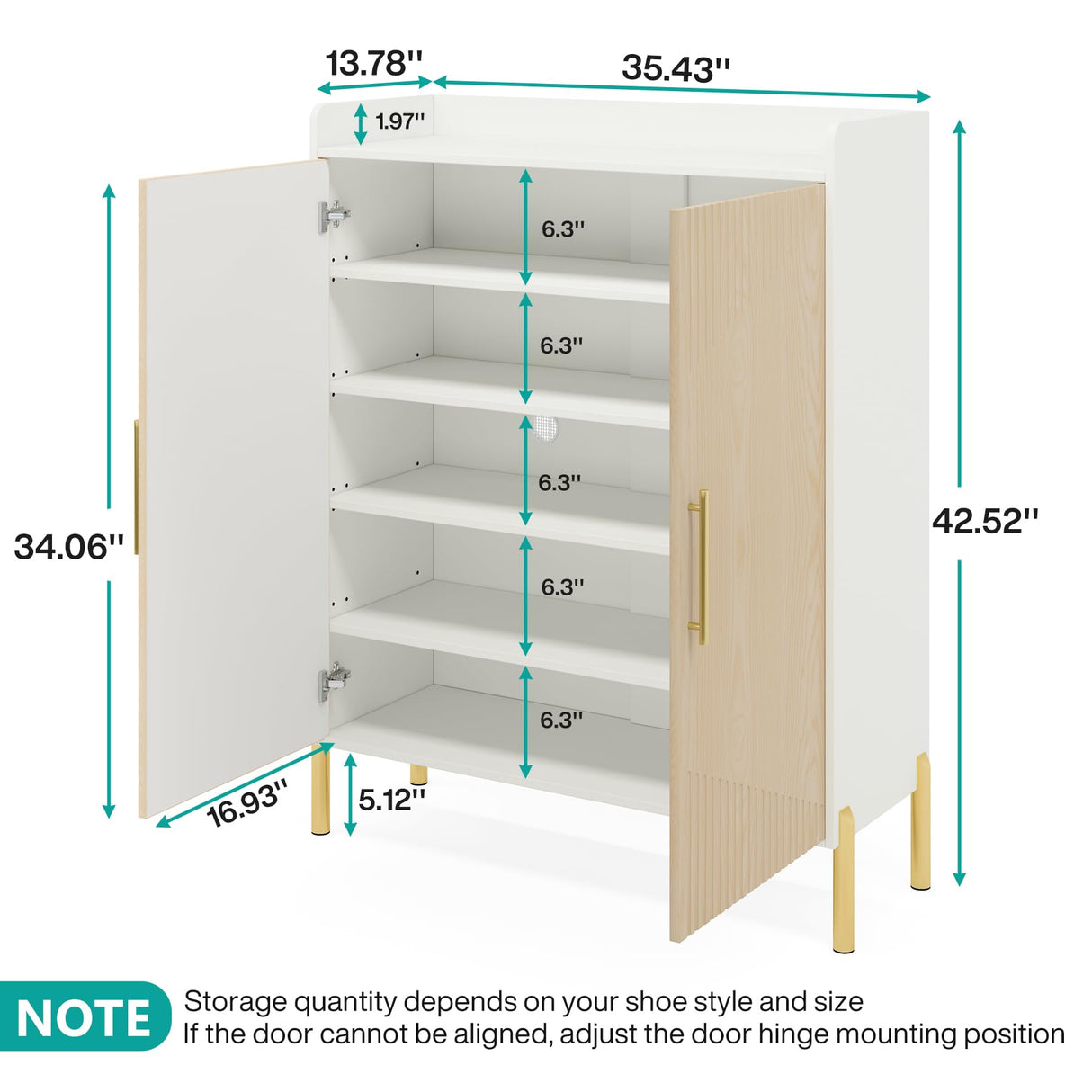 Tribesigns Large Shoe Cabinet with Doors, 6-Tier Entryway Shoe Storage Cabinet with Shelves, 30 Pairs Modern Shoes Rack Organizer for Hallway, Closet, Bedroom, Living Room (White/Natural) Tribesigns
