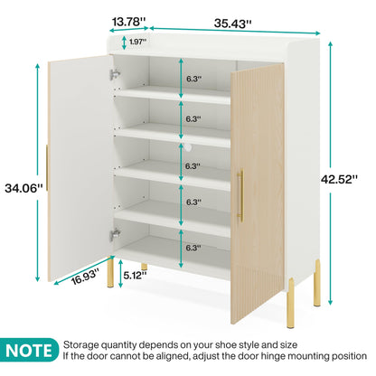 Tribesigns Large Shoe Cabinet with Doors, 6-Tier Entryway Shoe Storage Cabinet with Shelves, 30 Pairs Modern Shoes Rack Organizer for Hallway, Closet, Bedroom, Living Room (White/Natural) - WoodArtSupply