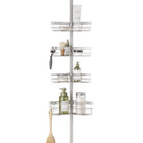 Zenna Home Tension Pole Shower Caddy Corner Organizer, Adjustable Standing Shower Caddy with 4 L-shaped Baskets and Hooks, Rust Resistant Bathroom Tension Rod Organizer, 60 to 97 Inch, Satin Nickel Zenna Home