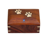 SWH Wooden pet urn | Rosewood Paw Print pet cremation urn for Dog Cat ashes | Wooden urn box with bottom opening system for small dog cat ashes | urn box for small pet with brass corner– 30.00 lbs Solid Wood Handicrafts