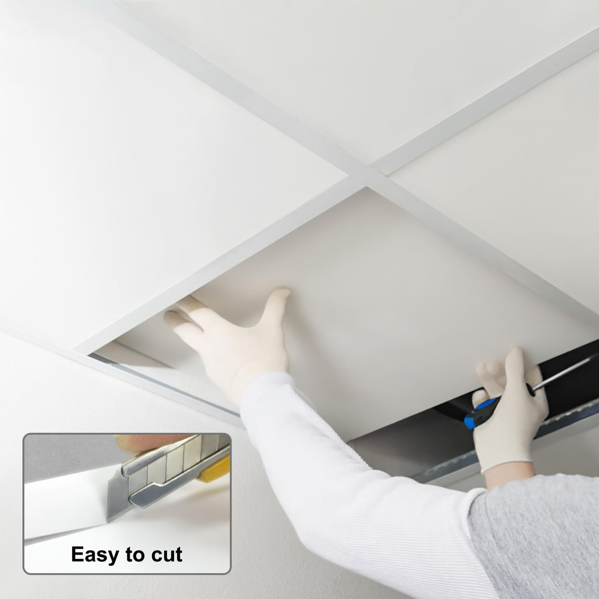 Smooth White Drop Ceiling Tile 2ft x 4ft, Ceiling Panel 24 x 48in – Waterproof, Washable and Fire-Rated - to Prevent Breakage-Cover 80 Sq. Ft-Package of 10 Tiles Gigrwiin