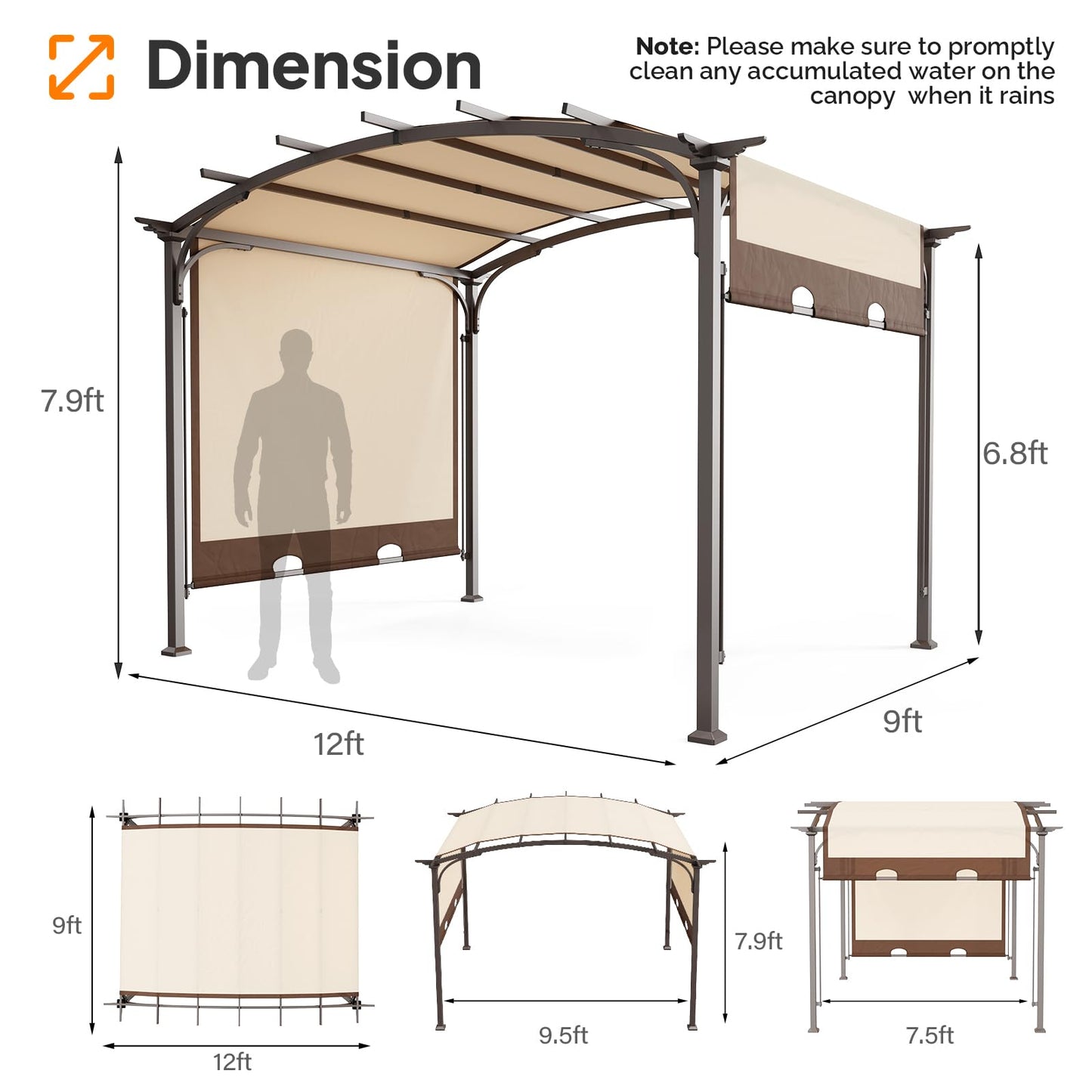 VINGLI 8.8’x 10.8' Outdoor Pergola Aluminum Retractable Pergola Canopy with Adjustable Roof, Garden Pergola for Deck, Porch, Garden, Yard (Khaki)