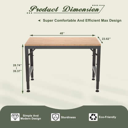 Jaxilyn Workbench 48x24 Inch Height Adjustable Work Bench Table Heavy Duty 2000 LBS Load Capacity Hardwood Workbench Suitable for Workshop, Office, Garage, Home - WoodArtSupply