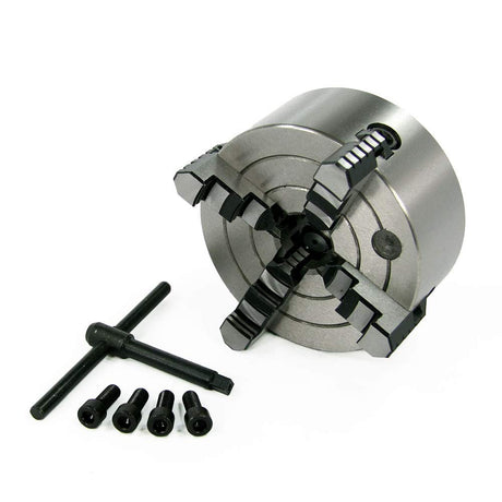 Lathe Chuck, 4-Jaw 5", Independent - High Grade Steel - Includes a chuck key and reversible jaws, LittleMachineShop.com (2338) LittleMachineShop.com
