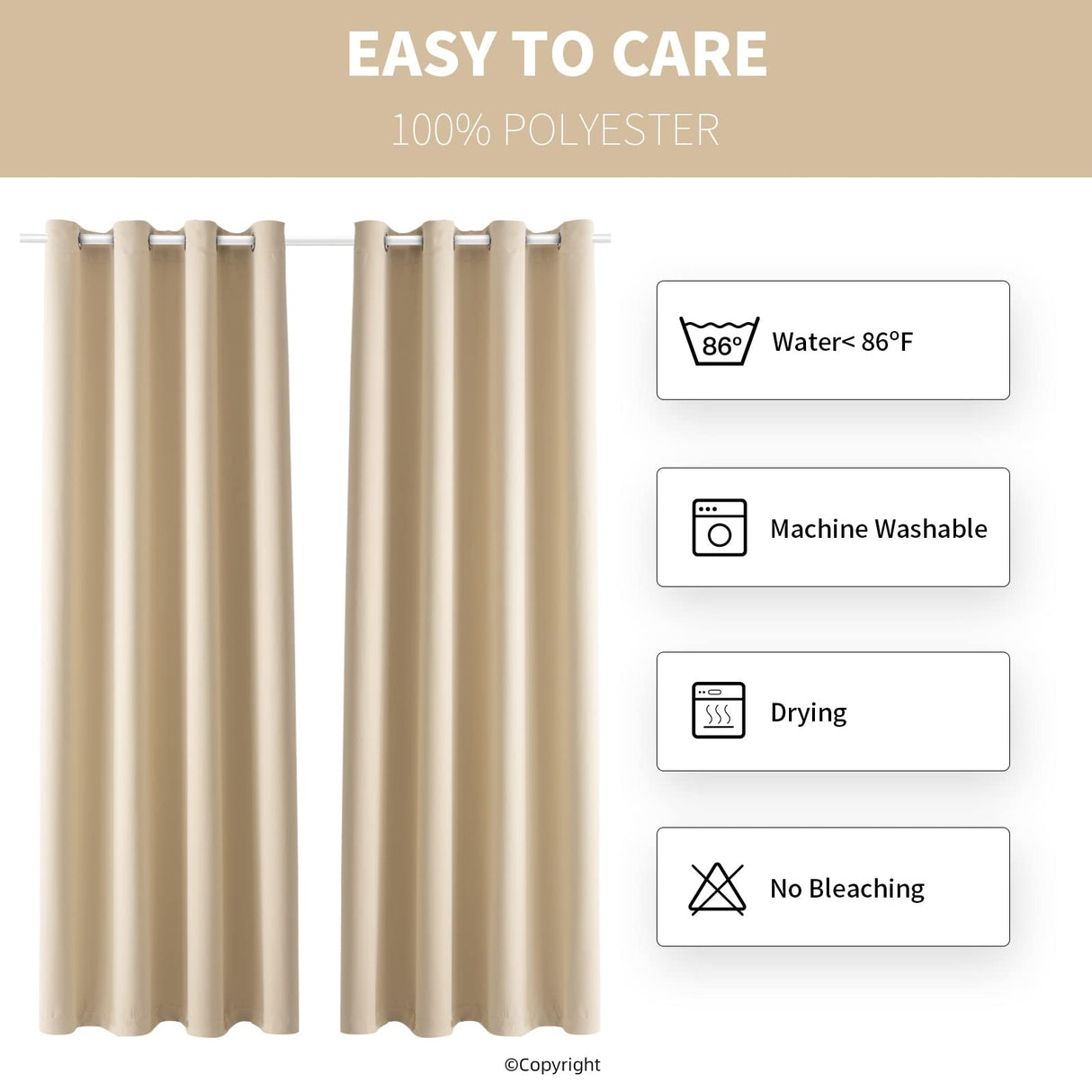 Waterproof Outdoor Curtain W52 x L84 - Grommet Top Sunlight Blocking Window Treatment Drapes Blackout Curtains for Home Bedroom Living Room Patio Porch Pergola Cabana Gazebo (Beige, 2 Panels) DIVA EN CAMINO DEC
