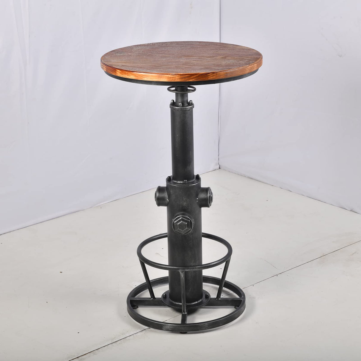 BOKKOLIK Industrial Bistro Bar Table 38.6-44.4inch Height Adjustable Farmhouse Pub Table for Kitchen Dinning Room Office Swivel Wooden Top BOKKOLIK