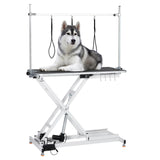 47” Electric Lift Dog Grooming Table (White), Heavy Duty Electric Grooming Arm Table for Pets & Large Dogs Adjustable Height: 9.4"-39.4" Non-slip Desktop with Gantry Crane Set, Fixture *4 Noose*2 PioneerWorks