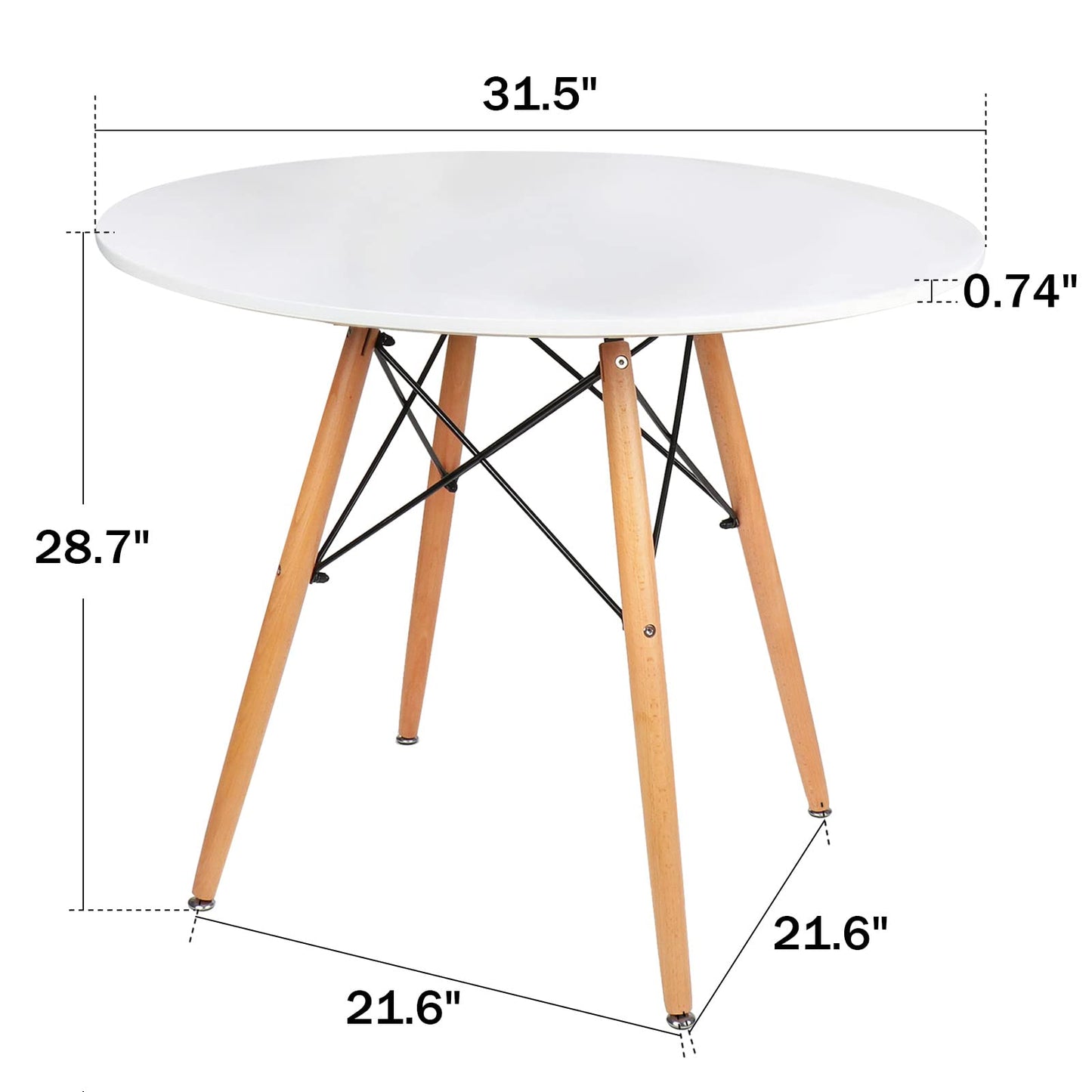 Round White Dining Kitchen Table Modern Leisure Table 31.5" with Wooden Legs for Office & Conference 2 to 4 People