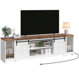MAHANCRIS Modern Farmhouse 3 in 1 TV Stand for up to 85" TVs, 78'' Entertainment Center with Charging Station and Open Storage, 4 AC Outlets，for Living Room, Bedroom, White and Rustic Brown TVBR20E01 MAHANCRIS