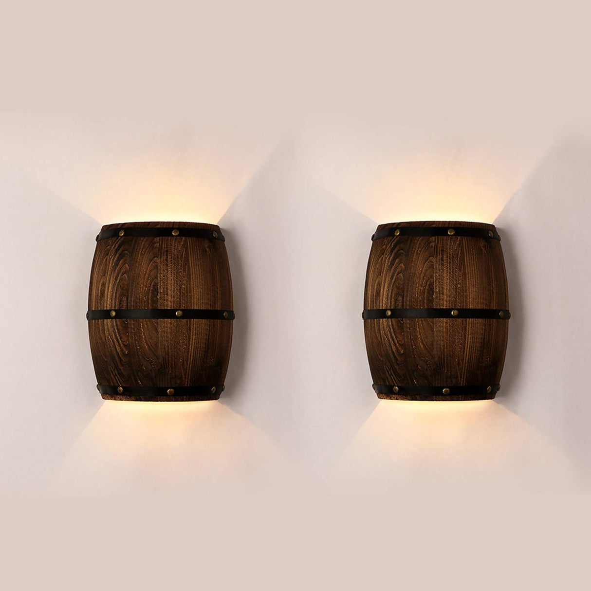 Newrays Antique 2 Pack Wood Wine Barrel Wall Sconce Lighting Fixture Up and Down Indoor Wall Lamps for Bar Area Steampunk Theme Newrays