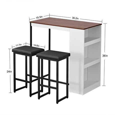 Panana Rustic 3-Piece Counter Height Dining Table Set with Stools and Storage Shelves Panana