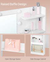 HILINSIE Vanity Desk with Large HD Mirror, Makeup Vanity with Led Lights, Dressing Table with Power Strip, 6 Storage Shelves, 5 Drawers and Side Open Storage, Simple, White HILINSIE
