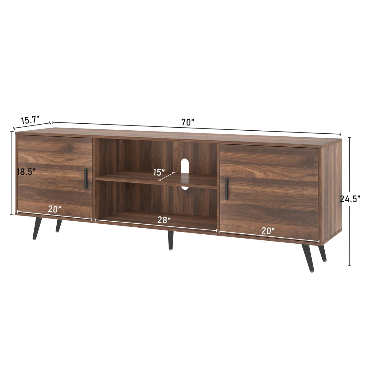 AUXSOUL 70 Inch Mid Century Modern TV Stand for 75 Inch TV, Wood TV Stand with Storage, Entertainment Center for Living Room Bedroom, TV Media Console, Walnut AUXSOUL