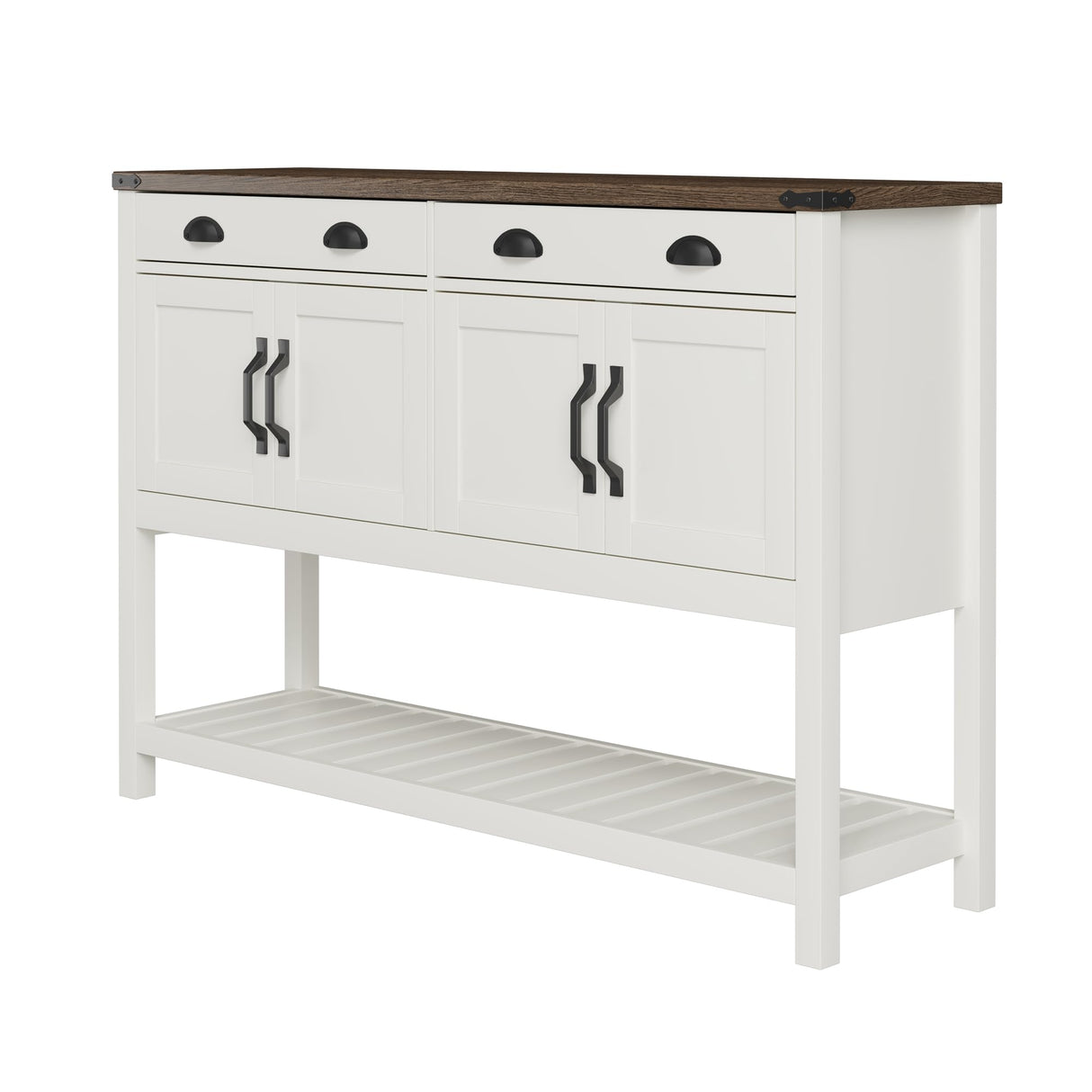 ChooChoo 47" Farmhouse Console Table with Storage, Rustic Entryway Table with Drawers & Doors, Narrow Long Sofa Table for Living Room, Hallway, Behind Couch, Soft White and Brown ChooChoo