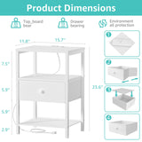 BOLUO White Nightstand with Charging Station, LED Night Stand with Fabric Drawers and Shelf, Bedside Table with USB Ports and Outlets, Bedroom Nightstand Modern BOLUO