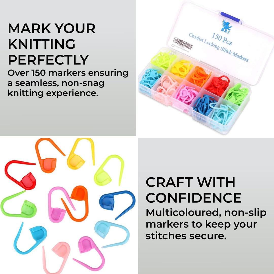 H&S 150pcs Crochet Stitch Marker Knitting Crochet Locking Stitch Markers Clips H&S