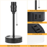Small Bedside Table lamp for Bedroom - 3 Color Temperatures Bedside Lamps with USB C and A Ports, Pull Chain Table Lamps with AC Outlet, White Nightstand Lamps with Black Metal Base for Kids Reading Dicoool