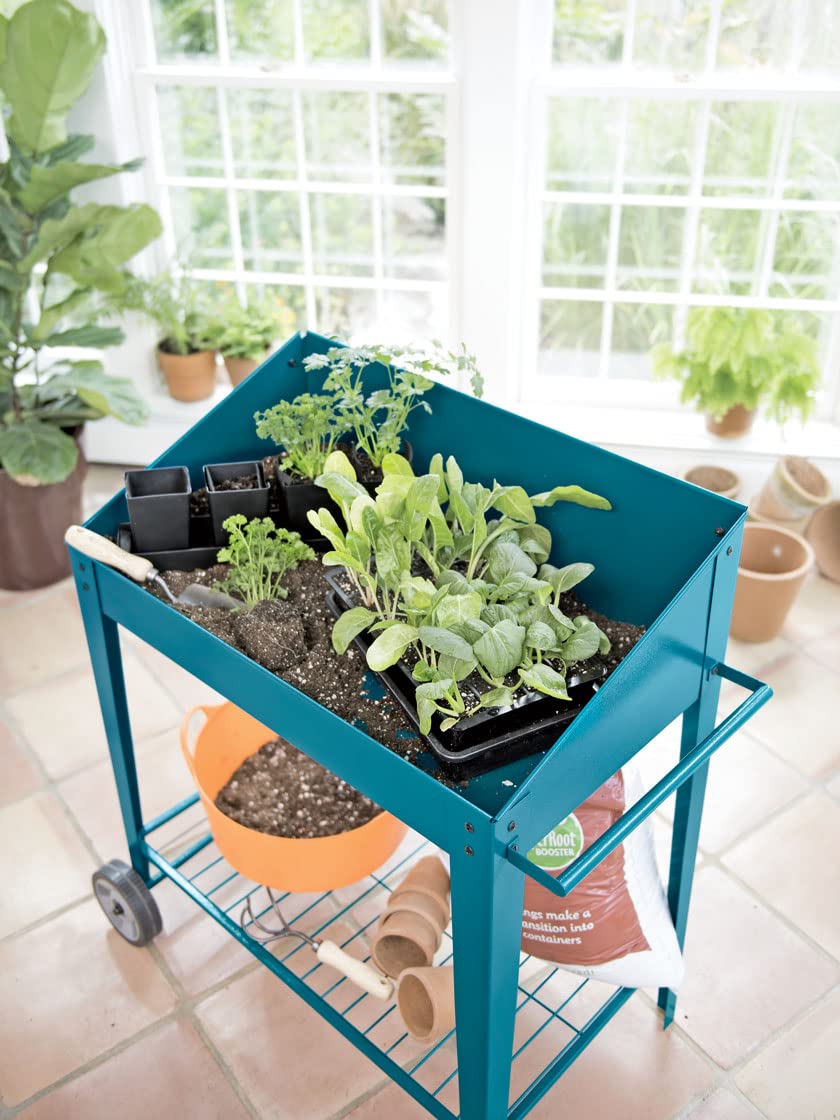 Gardener's Supply Company Demeter Metal Potting Bench with Wheels | Heavy Duty Outdoor Garden Work Table Workbench Workstation with Side Metal Sidewalls | Best for Seed Starter Planting & Transplants Gardener's Supply Company