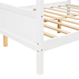MaiDeHaoo Canopy Platform Bed Queen Size, Wood Platform Bed with Headboard and Footboard, Four Post Canopy Bed Frame Queen with Slats Support, Easy Assembly, White MaiDeHaoo