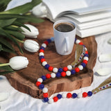 Patriotic Wood Bead Garland,YuanDe 2pcs 4th of July American Wooden Beads String Jute Rope Tassel,Farmhouse Rustic Hanging Bead Garland for Memorial Independence Day Vase Tiered Tray Wall Decor Gift YuanDe