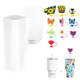 Daily Treasures 50pcs Sublimation Shrink Wrap Sleeve Set (with 10pcs Cute Straw Cover Caps),5×10"Heat Shrink Wrap,White Bag Heat Shrink Film,Sublimation Wraps For 20oz Tumblers Mugs Cups Jars Cosmetic Daily Treasures