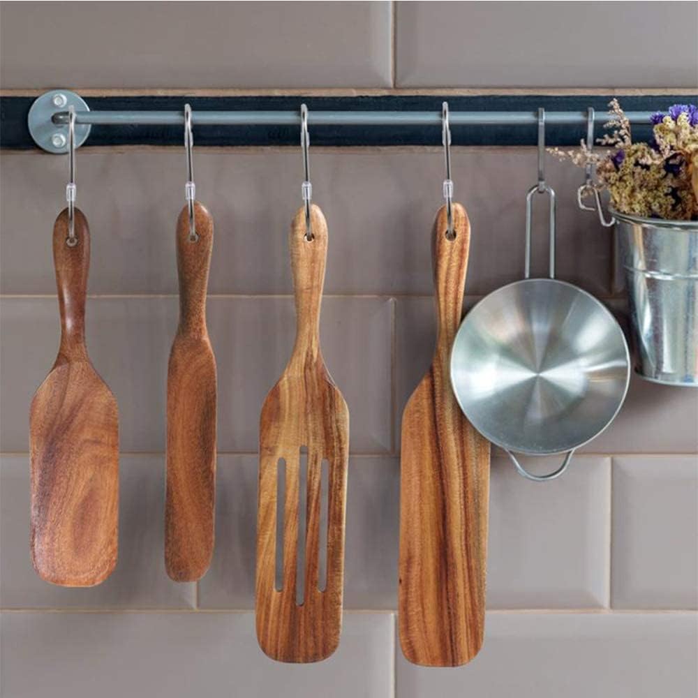 Spurtle Set, Natural Acacia Wooden Kitchen Utensils Set of 4, Wooden Spoons Utensils for Cooking, stirring, Mixing, Serving, spurtles kitchen tools as seen on tv for NonSick Cookware TEZZ