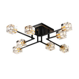 OKES 8-Lights Semi Flush Mount Ceiling Light Fixture,Black and Gold Modern Crystal Chandeliers,Farmhouse Lighting Fixtures for Dining Room Living Room Kitchen Bedroom Entryway OKES