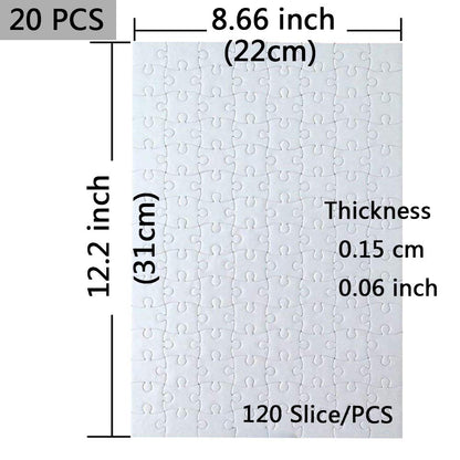 20 Sets Blank Sublimation A4 Jigsaw Puzzle with 120 Pieces DIY Heat Press Transfer Crafts A4 Thermal Transfer Puzzle Wholesale DIY Thermal Transfer Pearl Puzzle Blank Puzzle Thermal Transfer Supplies