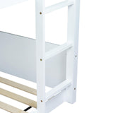 Twin Over Twin Bunk Bed, Wooden House Bunk Bed with Ladder and Guardrail for Bedroom, Dormitory, Floor Bunk Beds with Headboard and Footboard for Kids, Teens, No Box Spring Needed, White Bellemave