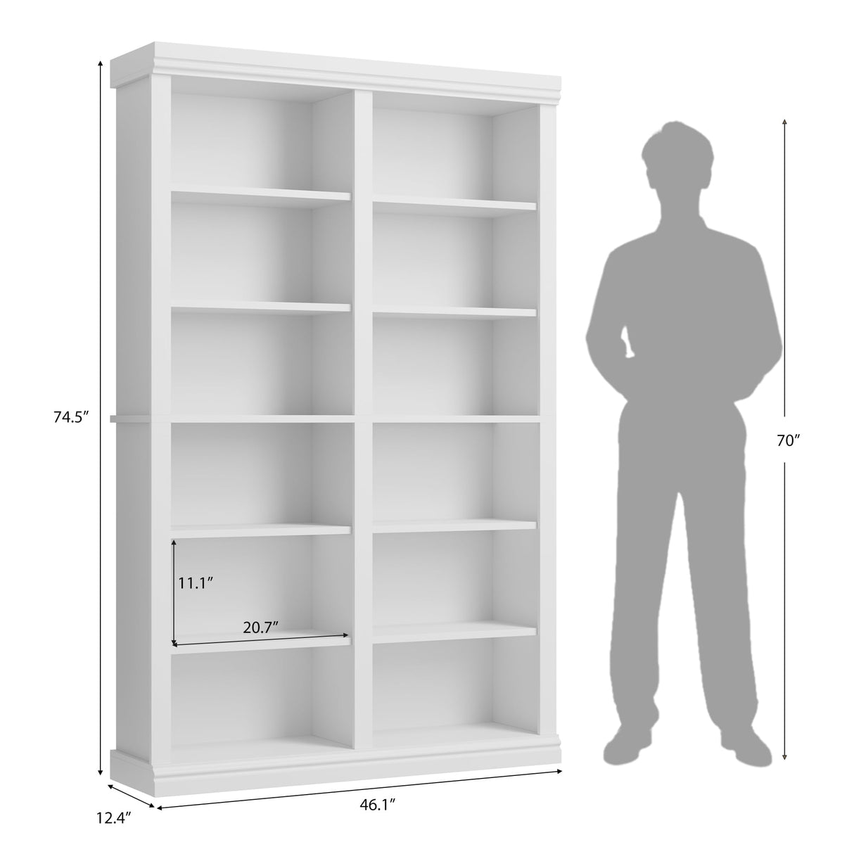 Garvee 74.5" Tall Bookshelf with Double Storage, 6-Tier Large Bookshelf, Double Wide Bookshelves w/ 12 Cubbies, Wide Freestanding Bookcases for Livingroom Office Library (White, 74.5"H*46.1"W*12.4"D) Garvee
